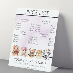 Dog grooming flower watercolor service price list pedestal sign
