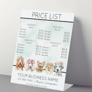 Dog grooming flower watercolor service price list pedestal sign