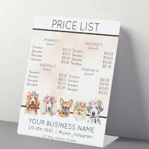 Dog grooming flower watercolor service price list pedestal sign