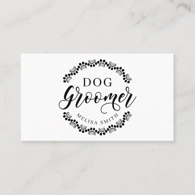 Dog grooming in shape of a circle-editable colour business card (Front)