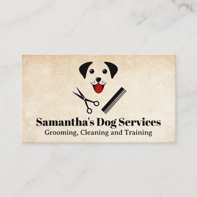 Dog Grooming Logo | Happy Puppy Business Card (Front)