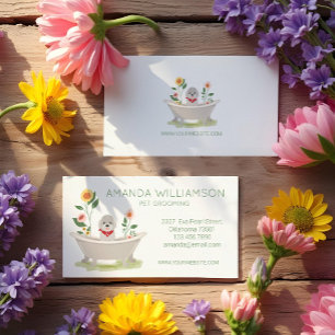 Dog Grooming Maltese Poodle Dog In Bathtub Business Card