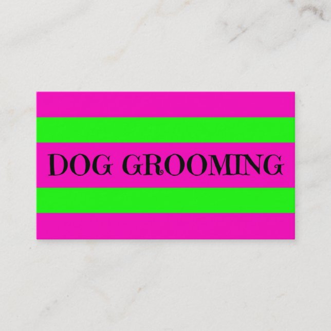 Dog Grooming Neon Green and Hot Pink Business Card (Front)