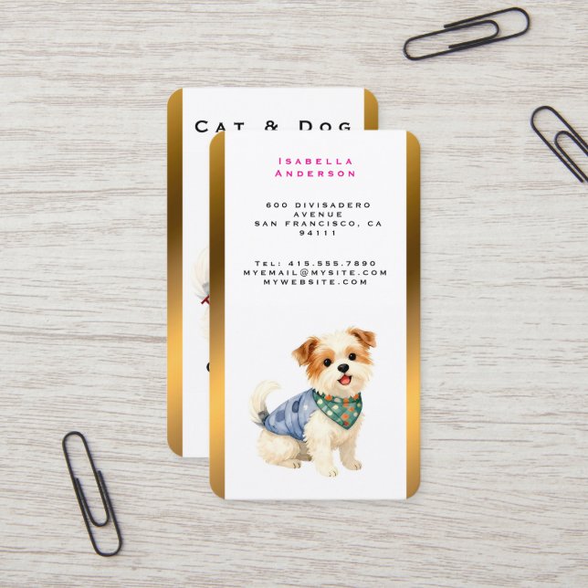 Dog Grooming Personalized Gold Elegant Collection Business Card (Front/Back In Situ)