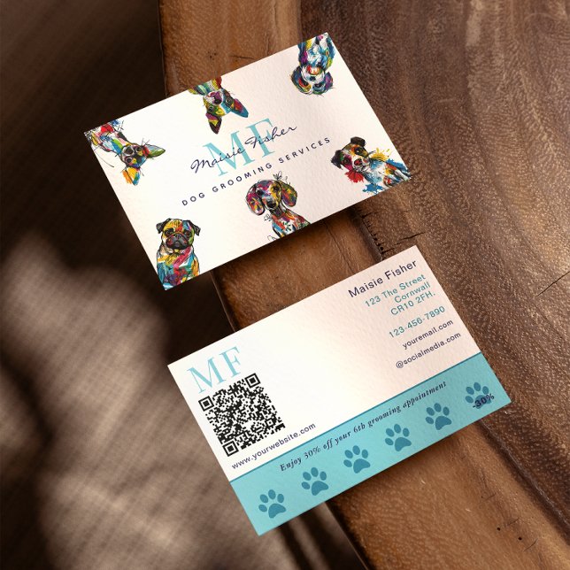 Dog Grooming QR Code & Loyalty Reward Business  Card (Creator Uploaded)