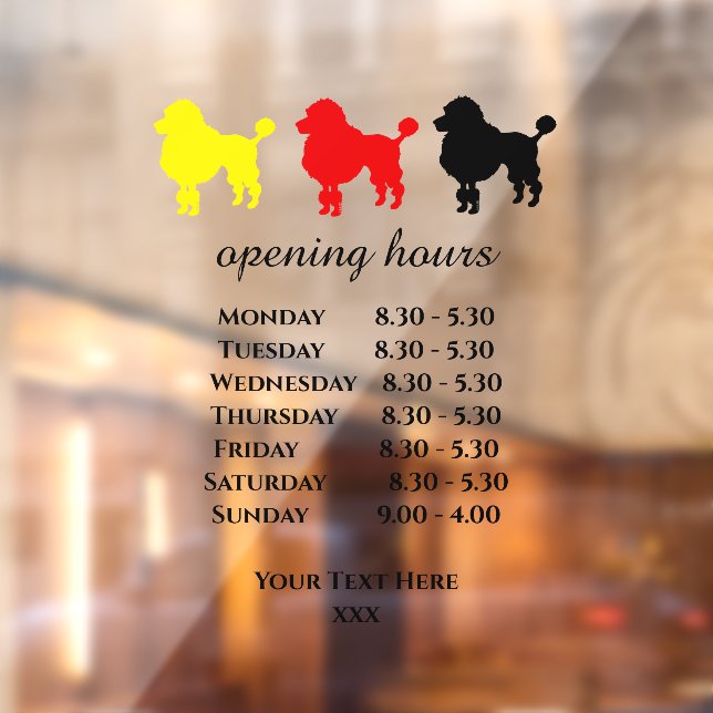 dog grooming salon opening hours window cling (Sheet 2)