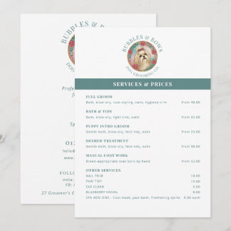 Dog Grooming Salon Price List Pretty Shih Tzu Logo Menu
