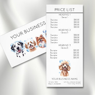 Dog grooming service price list  rack card