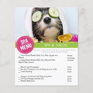Dog Grooming Spa Services Menu