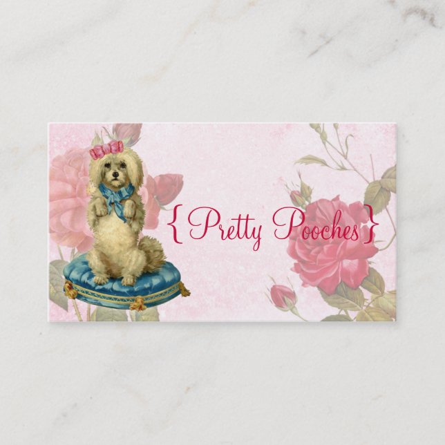 Dog Grooming Vintage Floral Business Card (Front)