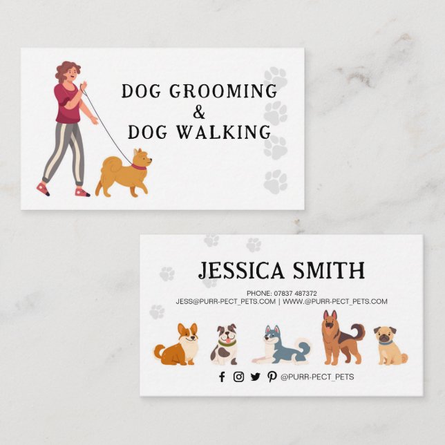 Dog Grooming Walking Pet Groomer Hounds Business Card (Front/Back)