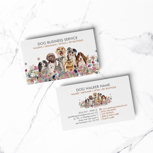 Dog Grooming Walking Sitting Service elegant Business Card (pet animal dog cat veterinary farm)