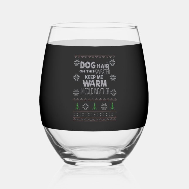Dog Hair Christmas Sweater Essential T-Shirt Stemless Wine Glass (Front)