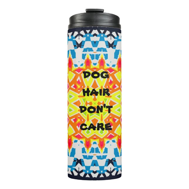 DOG HAIR DON'T CARE Orange Navy Abstract Thermal Tumbler (Front)