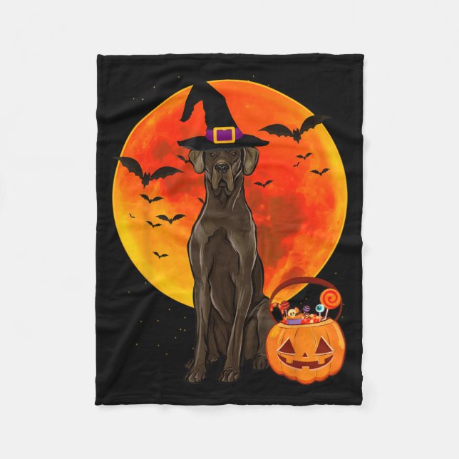 Dog Halloween Black Great Dane Jack O Lantern Fleece Blanket (Front)