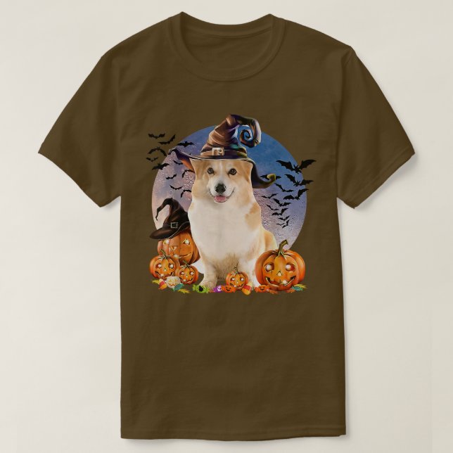 Dog Halloween Corgi Jack O Lantern Pumpkin Moon  T-Shirt (Design Front)