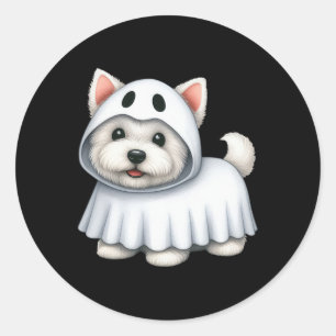 Dog Halloween Costume Ghost West Highland Terrier  Classic Round Sticker