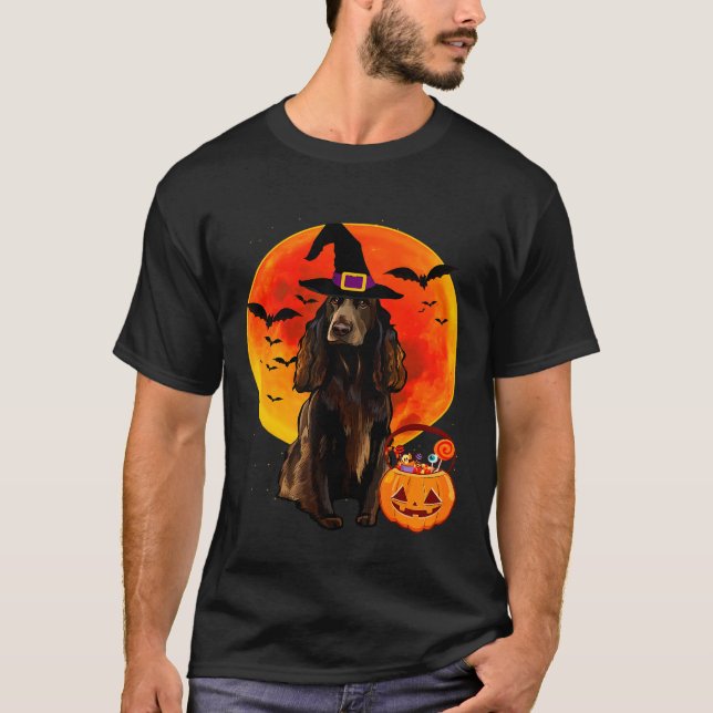 Dog Halloween Field Spaniel Jack O Lantern Pumpkin T-Shirt (Front)
