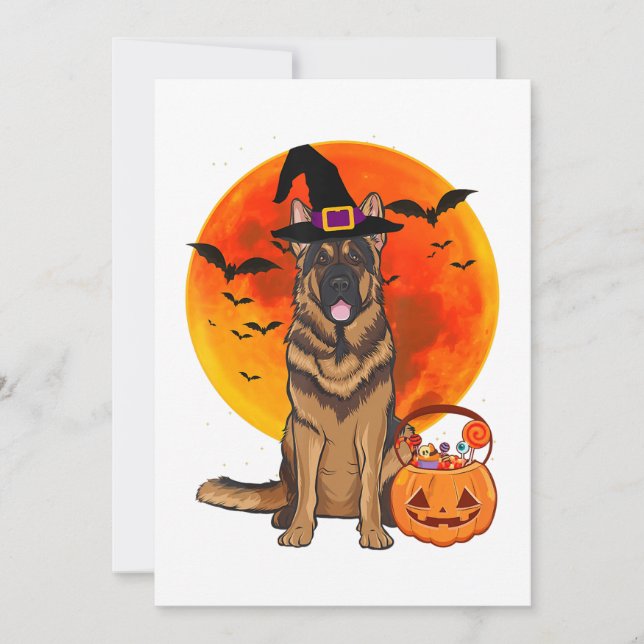 Dog Halloween German Shepherd Jack Lantern Pumpk Save The Date (Front)