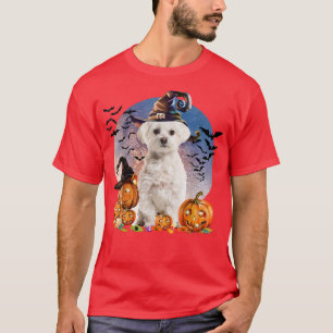 Dog Halloween Maltese Jack O Lantern Pumpkin Moon  T-Shirt