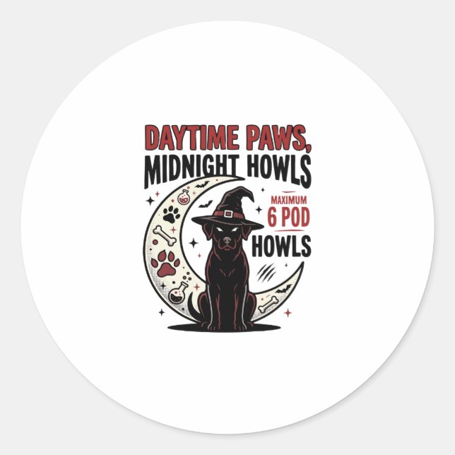 Dog Halloween Midnight Howls Classic Round Sticker (Front)
