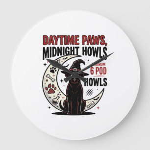 Dog Halloween Midnight Howls Large Clock