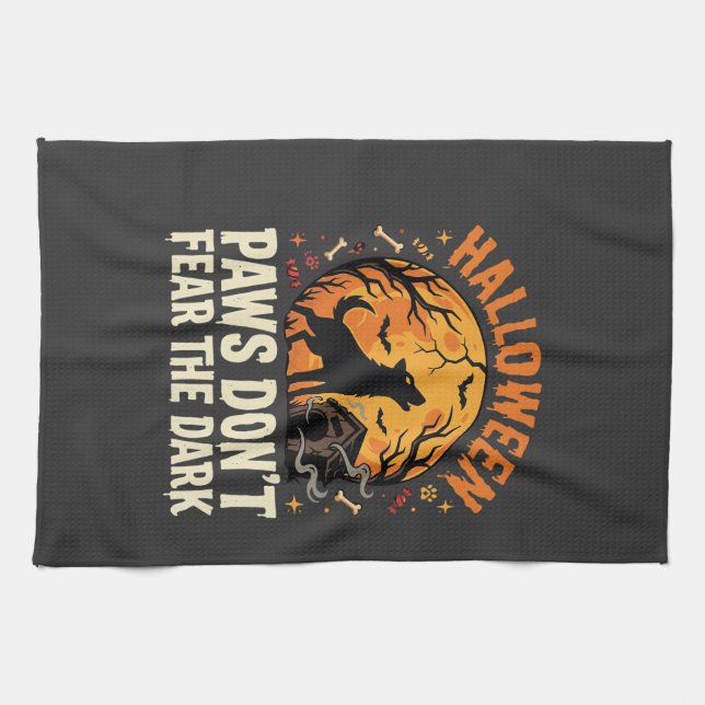 Dog Halloween Moon Paws Tea Towel (Horizontal)