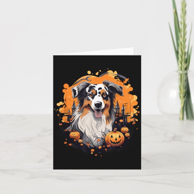Dog Halloween Pumpkin Australian Shepherd Card (Front)