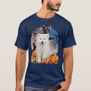 Dog Halloween Samoyed Jack O Lantern Pumpkin Moon T-Shirt