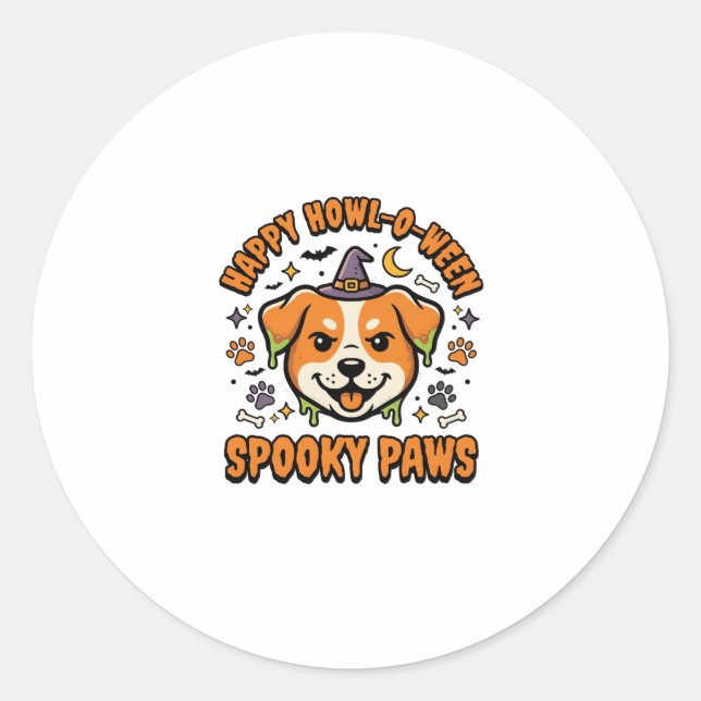 Dog Halloween Spooky Paws Classic Round Sticker (Front)