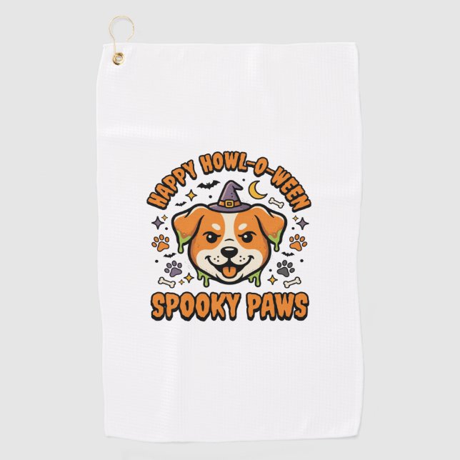 Dog Halloween Spooky Paws Golf Towel (Front)