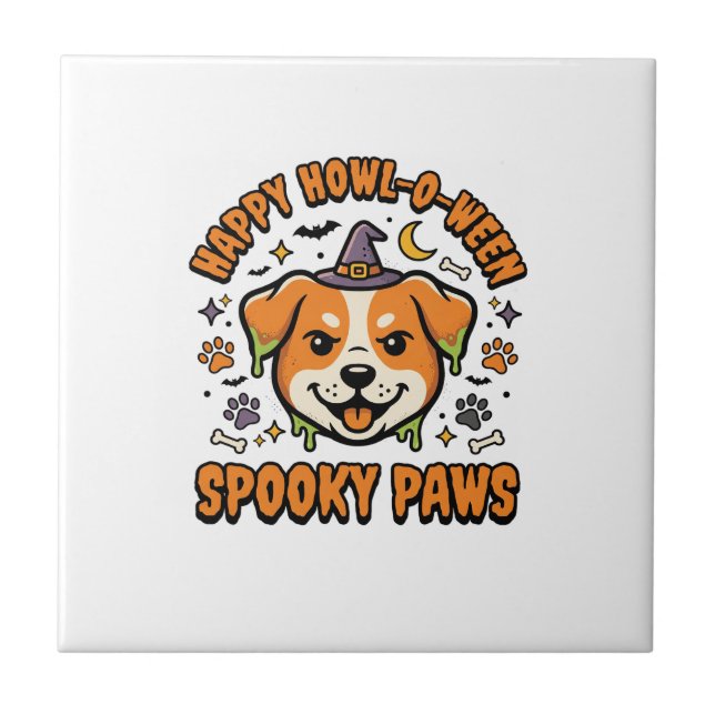 Dog Halloween Spooky Paws Tile (Front)