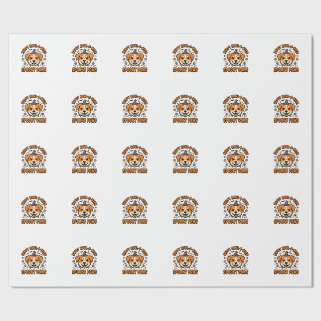 Dog Halloween Spooky Paws Wrapping Paper (Flat)