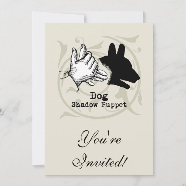 Dog Hand Puppet Shadow Games Vintage Invitation (Front)