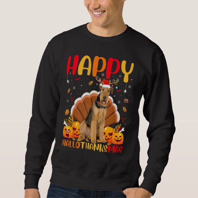 Dog  Happy Airedale Terrier Hellothanksmas Sweatshirt (Front)