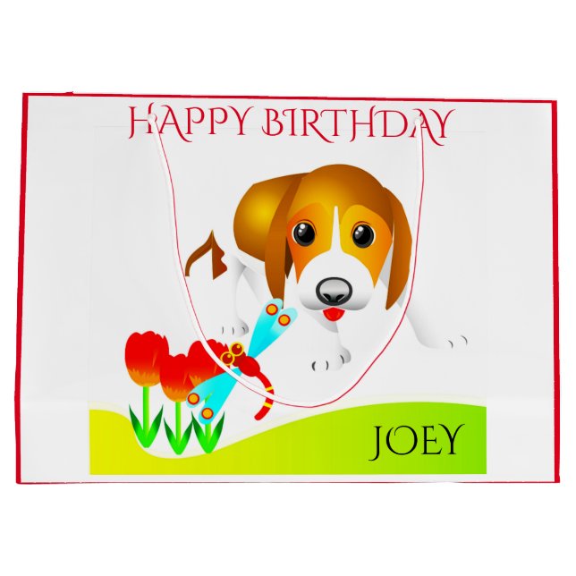 DOG HAPPY BIRTHDAY PERSONALIZED NAME GIFT BAG! LARGE GIFT BAG (Back)