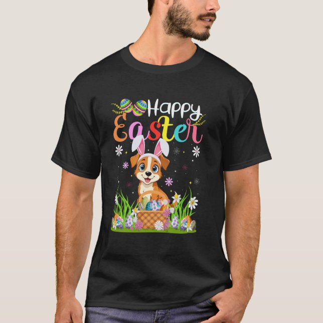 Dog Happy Easter Egg Hunt Bunny Ear Dog Easter T-Shirt (Front)