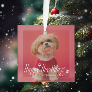 Dog Happy Howlidays Pet Holiday Photo Glass Tree Decoration
