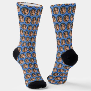 Dog Head Face Photo on Blue Socks