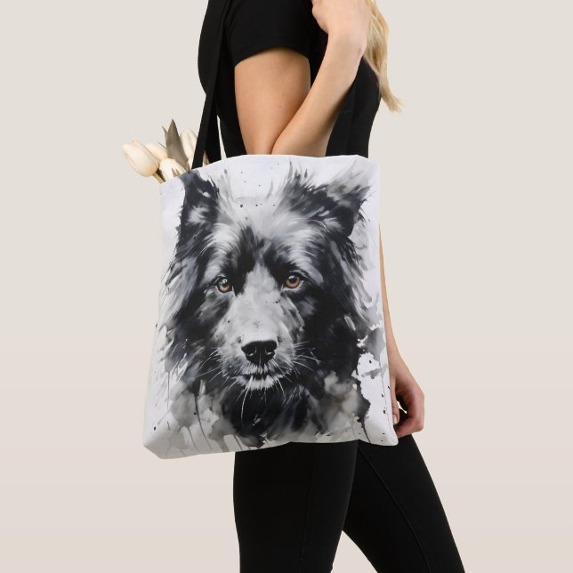 Dog Head Ink Painting Tote Bag (Close Up)