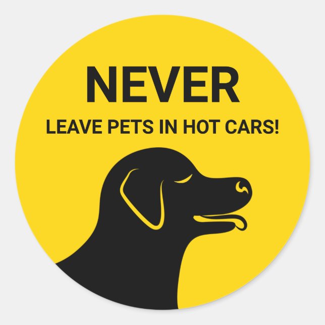 Dog Head - Never Leave Pets In Hot Cars Yellow Classic Round Sticker (Front)