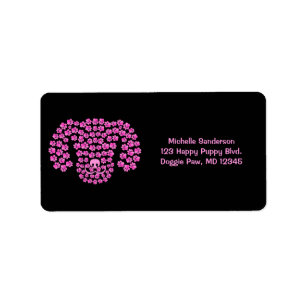 Dog Head Pawprints / Hot Pink & Black / Label