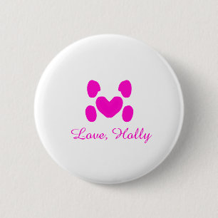 Dog heart paw pink pet add name text animal cat na 6 cm round badge
