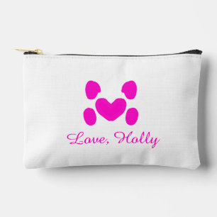Dog heart paw pink pet add name text animal cat na accessory pouch