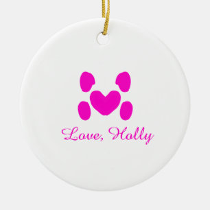 Dog heart paw pink pet add name text animal cat na ceramic tree decoration