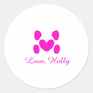 Dog heart paw pink pet add name text animal cat na classic round sticker