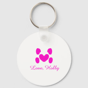 Dog heart paw pink pet add name text animal cat na key ring