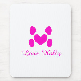 Dog heart paw pink pet add name text animal cat na mouse pad