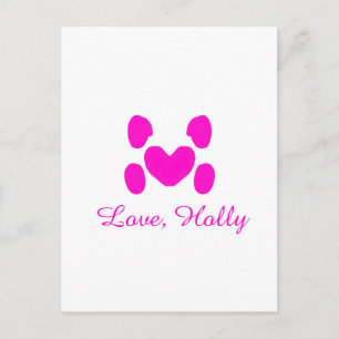 Dog heart paw pink pet add name text animal cat na postcard
