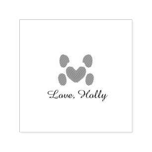 Dog heart paw pink pet add name text animal cat na self-inking stamp